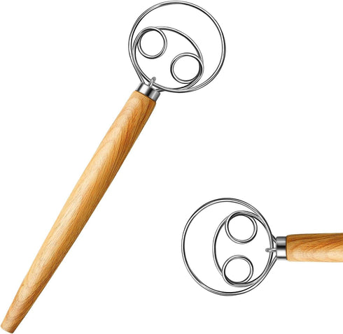 Sourdough Bread Baking Supplies: Danish Dough Whisk - Dutch Style Whisk for Perfect Dough - Essential Kitchen Tool, Light Brown...