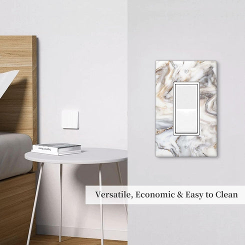 White Gold Marble Pattern Single Rocker Light Switch Plate Decorative Electrical Wall Plates, 1 Gang Light Switch Cover Plate 2.7" X 4.4" For Kitc...