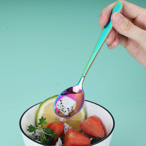 Berglander Rainbow Teaspoon, Stainless Steel Tea Spoon Dessert Spoon With Titanium Colorful Plating 6.5 Inches Pack of 6...