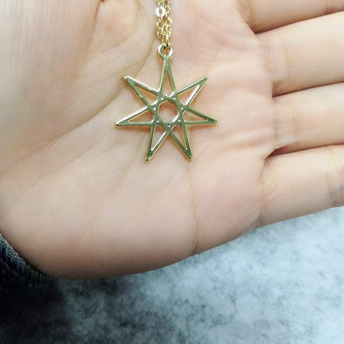 Elven or Faerie Seven Pointed Star Septagram Pendant Necklace Rose Gold Silver Tone...