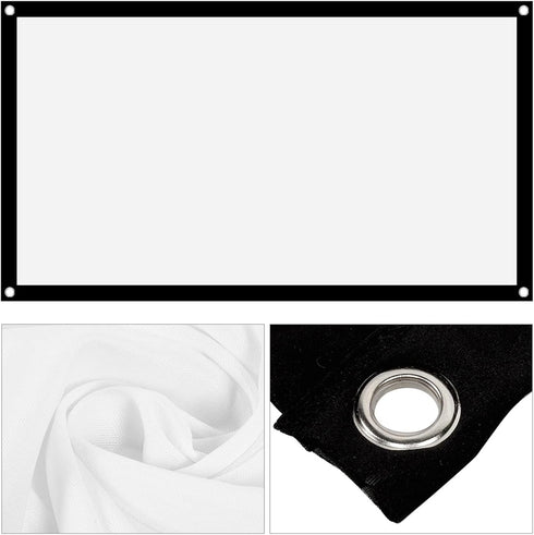 Projection Screen Kit, 16:9 Thicken Portable Non Crease Soft White Polyester Projector Curtain Projection Screen for Home Theater Conference Outdo...