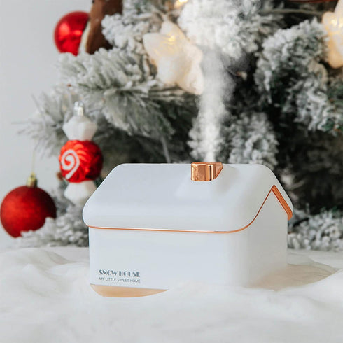 Desktop Humidifier, Snow House Humidifier 2 Speed Adjustment Portable Silent USB Plug In Gift with Night Light for Living Room (White)...