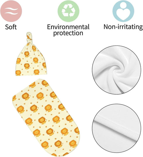 Cute Cartoon Lions Baby Stuff Newborn Swaddle and Hat Set Stretchy Soft Kings Baby Receiving Blanket Gifts for Infant Baby Boy Girl...