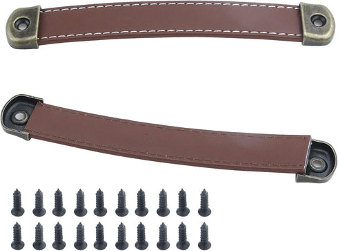 Semetall 10 Pack Leather Drawer Pulls,6.1" Length Cabinet Handles Pulls for Furniture Door Cupboard Dresser Handles 5" Hole Center,Brown...