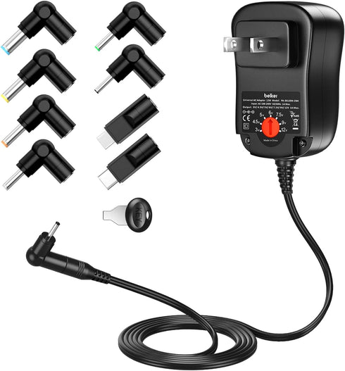Belker 12W Universal 3V 4.5V 5V 6V 7.5V 9V 12V AC DC Adapter Power Supply for Household Electronics Router Speaker Smart Phone Tablet CCTV IP Came...