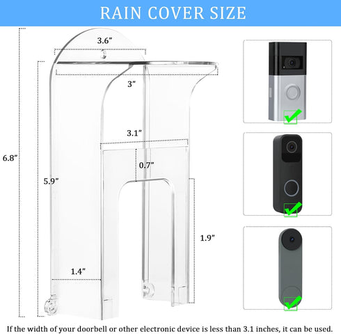 Transparent Doorbell Rain Cover Compatible with Blink/Google/Arlo/Eufy/Wyze/Reolink Video Doorbell, Plastic Doorbell Rain Sun Cover Shield Weather...