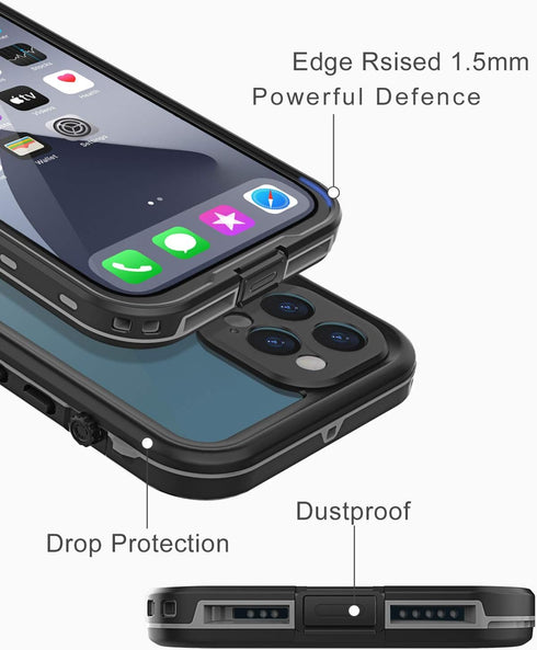 for iPhone 12 Pro Max Waterproof Case 6.7'' - Shockproof, Dustproof, with Screen Protector - Black...