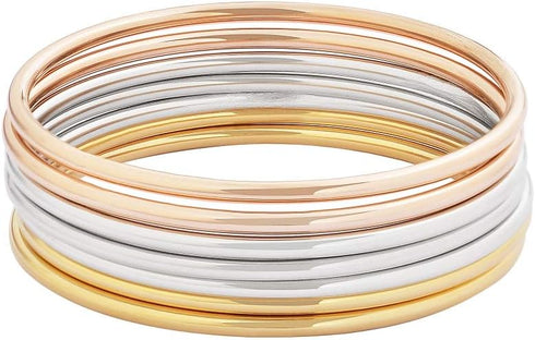 Edforce Stainless Steel Glossy Thin Round Bangle Bracelet Set for Women, Set of 7...