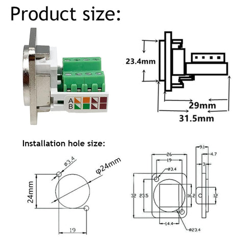 5PCS RJ45 Panel Mount Screw Terminal Adapter, RJ45/8P8C Panel Mount Connector,D-Type RJ45 Female Solderless Terminal Cat5E Ethernet Extender...
