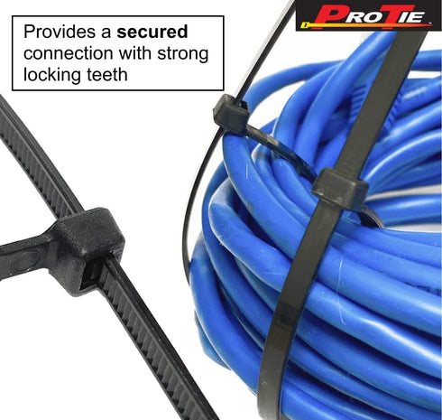 Pro Tie Standard Duty, Self-Locking UV Nylon Cable Wire Ties for Indoor and Outdoor Use | 8-Inch, 50 lbs. Tensile Strength, UV Black Nylon, 100-Pa...