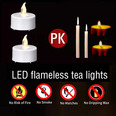 Battery Operated Flameless Tea Lights, Led Flickering Electric Votive Candle 24 Pack Realistic and Bright for Seasonal, Festive Celebrations and H...