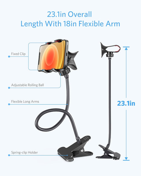 BESTEK BTIH600BK Gooseneck Phone Holder, Lazy Bracket 360° Swivel for iPhone and Other Smart Phones for Bedroom, Office, Bathroom, Kitchen, Black...