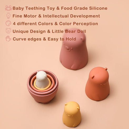 OESSUF 8 Pieces Silicone Nesting Dolls Russian Matryoshka Doll Easter Toys Montessori Educational Toy for Kid Boys Girls Bears Stacking Nesting To...