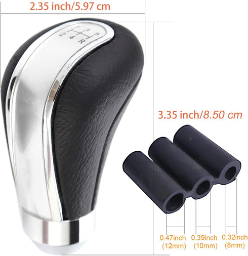 Arenbel 5 Speed Leather Gear Stick Lever Type R Shift Handle Car Shifter Knob Replacement Fit Most Manual Vehicles, Silver Black...