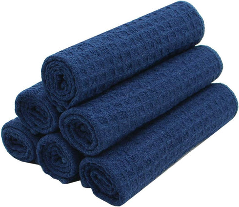 Microfiber Kitchen Cleaning Cloth Thick Dish Rags Waffle Weave Washcloths Dish Cloths Ultra Absorbent Odor Free 12inch X 12inch 6 Pack Navy Blue...