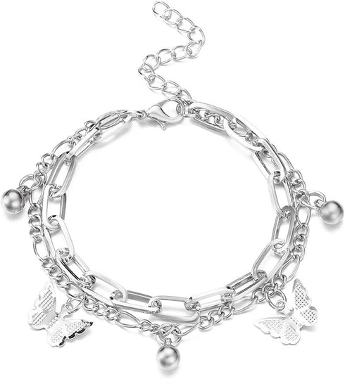 Gold/Sliver Butterfly Ankle Bracelets for Women 14k Gold Plated Dainty Anklets for Women Link Chain Beach Stackable Anklet Bracelet Jewelry Gift f...
