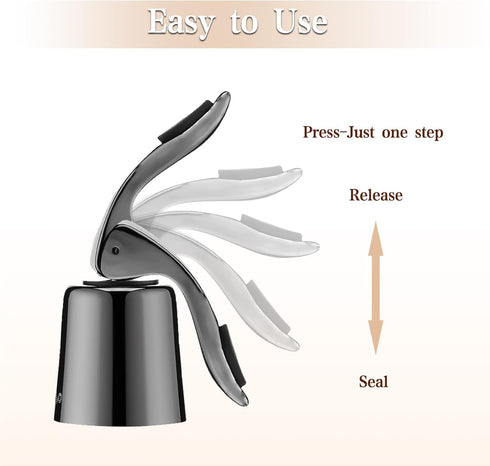 OWO Stainless Steel Wine Bottle Stopper, Reusable Wine Saver with Silicone Seal, Decorative Bottle Sealer, Keeps Fresh?Metal Black, 1 Pack)...