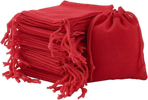 FASHEWELRY 100 Pack Red Velvet Drawstring Bags 3.6 x 2.8 inch Christmas Candy Gift Bags Mini Jewelry Storage Present Packaging Small Sachet Pouche...