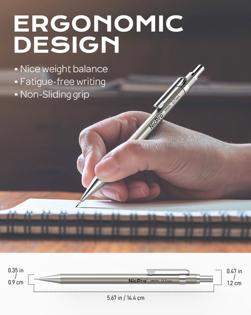 Nicpro Mechanical Pencil 0.7mm with Case, 4 Pack Metal Mechanical Pencil Set with 8 Tube HB #2 Lead Refill 0.7 mm, 3PCS 4B Eraser, 9 Eraser Refill...
