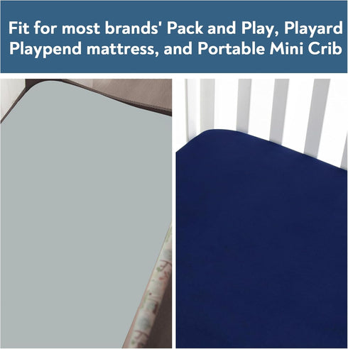 Waterproof Pack and Play Sheets Fitted 2 Pack, Compatible with Graco Pack n Play Sheets 38" X 26" Fits for Baby Playpen/Playard Mattress, Mini Cri...