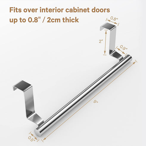 Stainless Steel Over Door Towel Rack Bar Holders for Universal Fit on Over Cabinet Cupboard Doors 2 Pack (Sliver)...