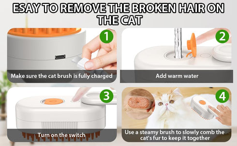 2024 Multifunctional Cat Dog Hair Brush for Removing Tangled and Loose Hair, Steamy Cat Brush, 3 In1 Cat Steamy Brush for Massage, Cat Grooming Br...