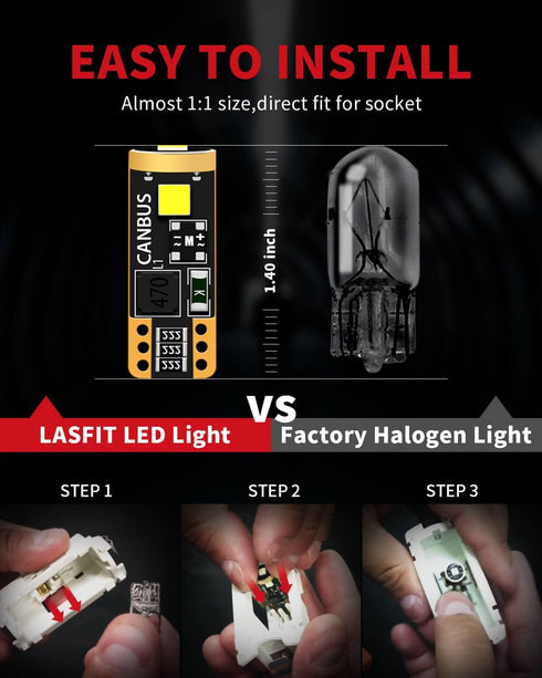 LASFIT 194 LED Bulb 6000K White, T10 168 2825 W5W LED Replacement Light Bulbs, For Dome Map Light, Door Light, Courtesy Light, License Plate Light...
