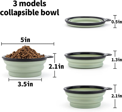 SLSON Collapsible Pet Feeder, 2 Pack Dog Bowls with Cover Lids, Portable Foldable Cat Water Dish Bowl for Pets, Small, Fairy Pink and Sprout Green...