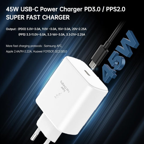 45W Europe Super Fast Charger European Travel Plug Adapter for Samsung Galaxy S24 S23 S22 S21 Ultra Plus iPhone MacBook iPad EU International Powe...