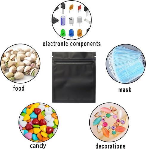 200 Pack Smell Proof Bags 3 x 4 Inch Resealable Mylar Bags Foil Pouch Bag Flat Bag Matte Black...