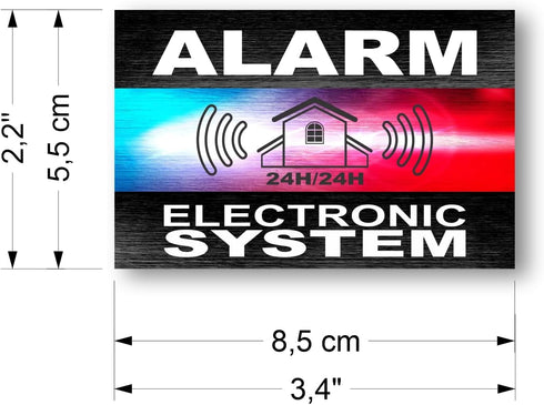 Alarm deterrent stickers - System Electronic - Police Beacon - Pack of 12 - Dimensions 8.5 x 5.5 cm, Black, Red, Blue and White...