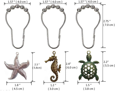 Molika Shower Curtain Hooks Rings - Rustproof Metal Curtain Hangers?Starfish Seahorse Turtle Decorative Bath Room Animal Accessories Set - Creativ...