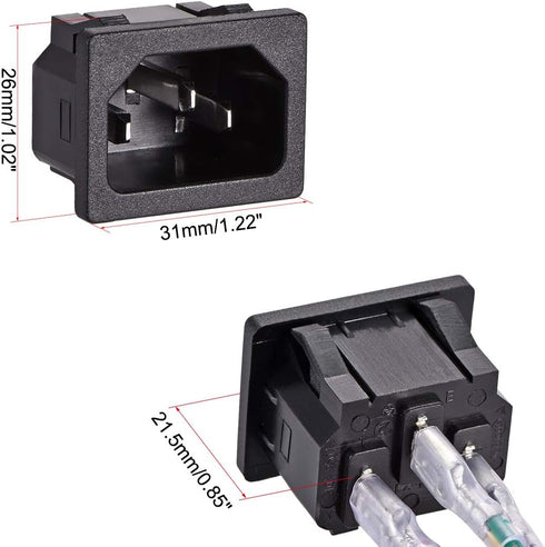 uxcell C14 Panel Mount Plug Adapter AC 250V 10A 3 Pins IEC Inlet Module Plug Power Connector Socket with 3 Wires Pack of 5...