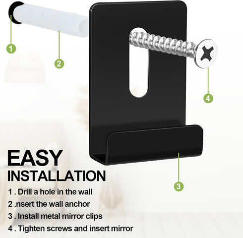 12 Pcs Metal Mirror Holder Clips Wide Channel Mirror Holder Frameless Mirror Mounting Hardware Mirror Hooks Heavy Duty Mirror Hangers Retainer Cli...