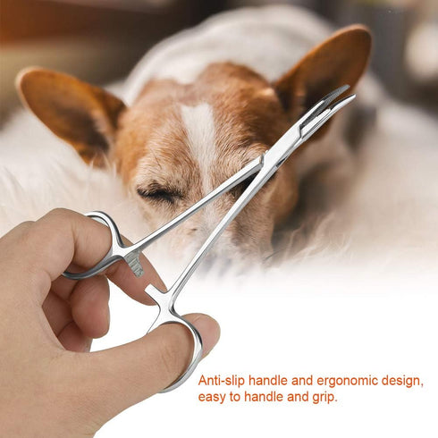 Hemostat Forceps, Stainless Steel Pet Dog Grooming Ear Cleaning Clamp Pets Cat Ears Hairs Tweezers with Curved Tip Antislip Locking Forceps Remove...