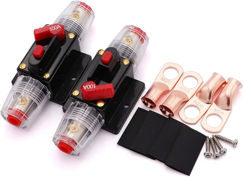 2 Pack 100amp 12 Volt Circuit Breaker with Manual Reset,Inline Fuse Holder 100A 0-8Awg for Car Audio,Marine Boat,Stereo Switch and Solar Inverter ...