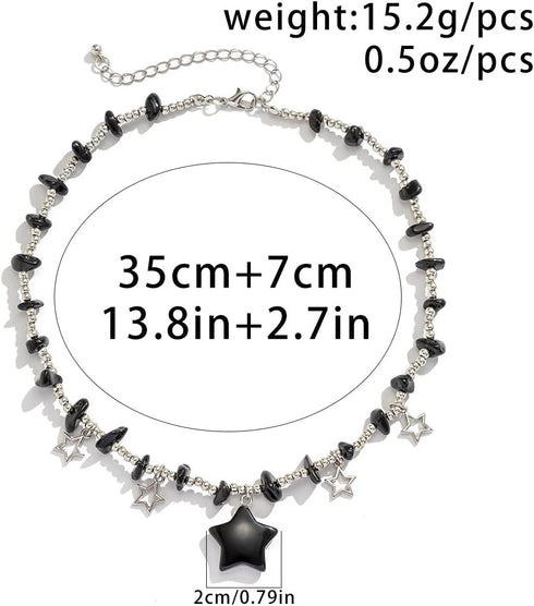 Boho Beaded Stars Choker Necklace Cute Kawaii Colorful Beads for Women,Irregular Raw Stones Necklace Chain Link Necklace Trendy Beachy Fashion Ast...