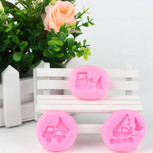 Mujiang Small Size Bulldozer Fondant Molds Crane Construction Truck Silicone Mold For Chocolate Cake Decorating Set of 3...