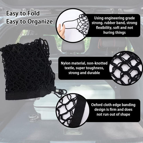 zxbaers Car Rear Cargo Net (35.4"x15.8"), Envelope Style Elastic Trunk Net Organizer Heavy Duty Stretchable Nylon Storage Net Mesh with Hooks for ...
