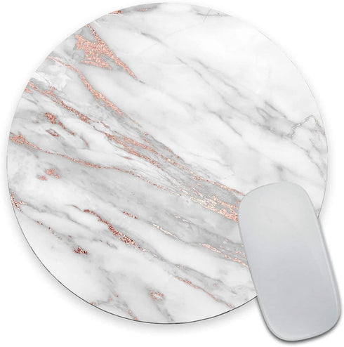 Mouse Pad, White Rose Gold Marble Mouse Pad, Customized Premium-Textured Round Mouse Pad, Washable Mousepads with Lycra Cloth, Non-Slip Rubber Bas...