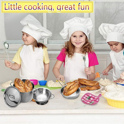 Play Pots and Pans Toys for Kids Kitchen Playset Pretend Cookware Utensils Play Set Play Cooking Toys Mini Stainless Steel Cooking Utensils Toys K...