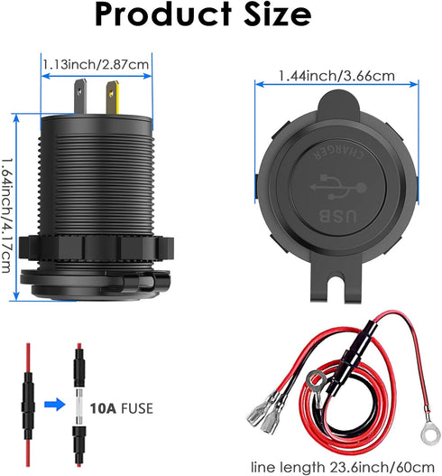 Qidoe 36W Dual QC3.0 USB Power Charger Socket, Waterproof 12V USB Outlet with Touch Switch Car USB Port for RV Motorcycle Boat Marine Truck Golf C...