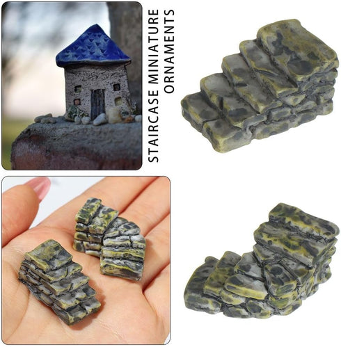 4pcs Miniature Stone Stairs,2 Styles Resin Steps Landscape Decoration,Garden Sculptures Statues...