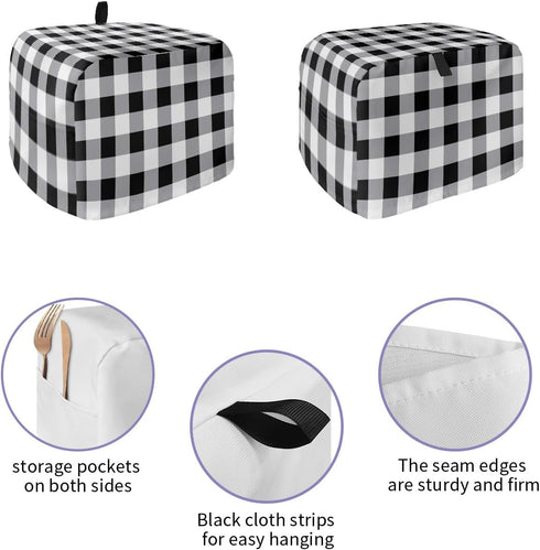 Toaster Cover 4 Slice, Vintage Farmhouse Black White Buffalo Check Plaid Bread Maker Cover Toaster Dust Cover with Pockets, Dust-Proof Cover for K...