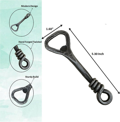 Hand Forged Twisted Handle Bottle Opener Wrought Iron Handmade Metal Beer Bottle Opener Black Antique Finish Heavy Duty Vintage Bottle Opener BY L...