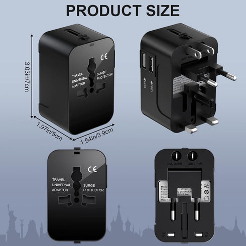 Universal Worldwide Travel Adapter,International Travel Plug Adapter with 2 USB Port and AC Socket,All in One Travel Adapter Power Adapter for US ...