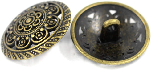 Bezelry 12 Pieces Lacework Filigree Antique Brass Metal Shank Buttons. 21mm (3/4 inch)...