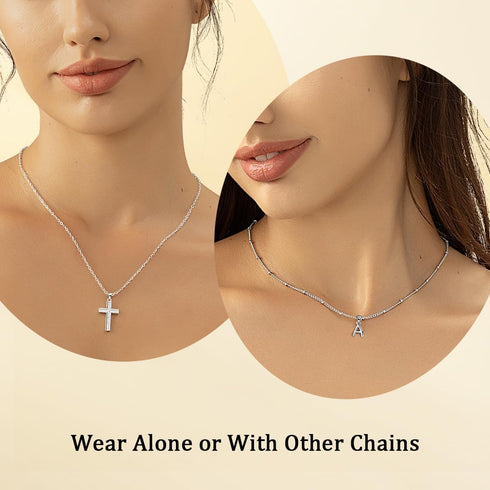 ZENI Dainty Cross Necklaces for Women, White Gold Plated Layered Chain Initial A Pendant Choker Necklace, Cubic Zirconia Cross Christian Faith Jew...