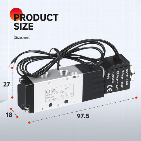 1/8” NPT Solenoid Valve DC 12V Single Coil Pilot Operated Motorized 2-Position 5-Way Connection Type Pneumatic Solenoid Valve(4V110-06 1/8”NPT,Out...