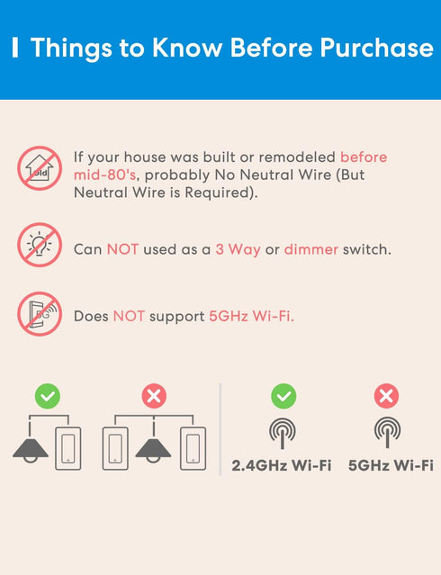 meross Smart Light Switch, Compatible with Alexa, Google Assistant and SmartThings, Single Pole WiFi Wall Switch, Needs Neutral Wire, Remote Contr...